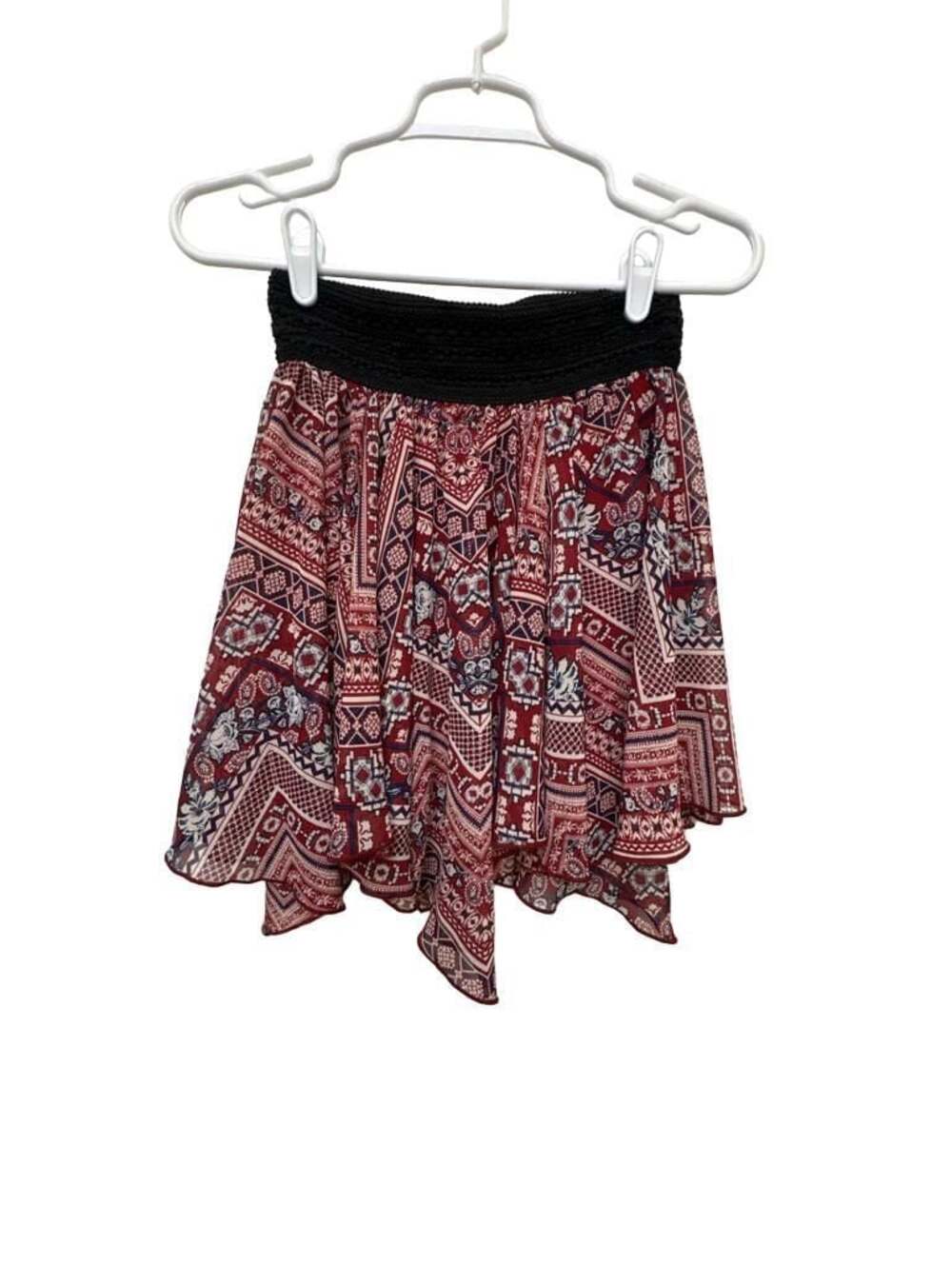 Love Blossom Red and Blue Boho Paisley Print Smocked Waist Skirt Size S
